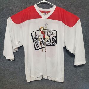 Y2K GEAR Hockey Las Vegas Pinup Girl Jersey Mens Large White Red Casino Dice